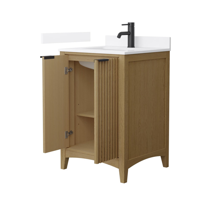 Palmilla 24" Freestanding Single Bathroom Vanity with Quartz Top, White Quartz, Matte Black, Beige