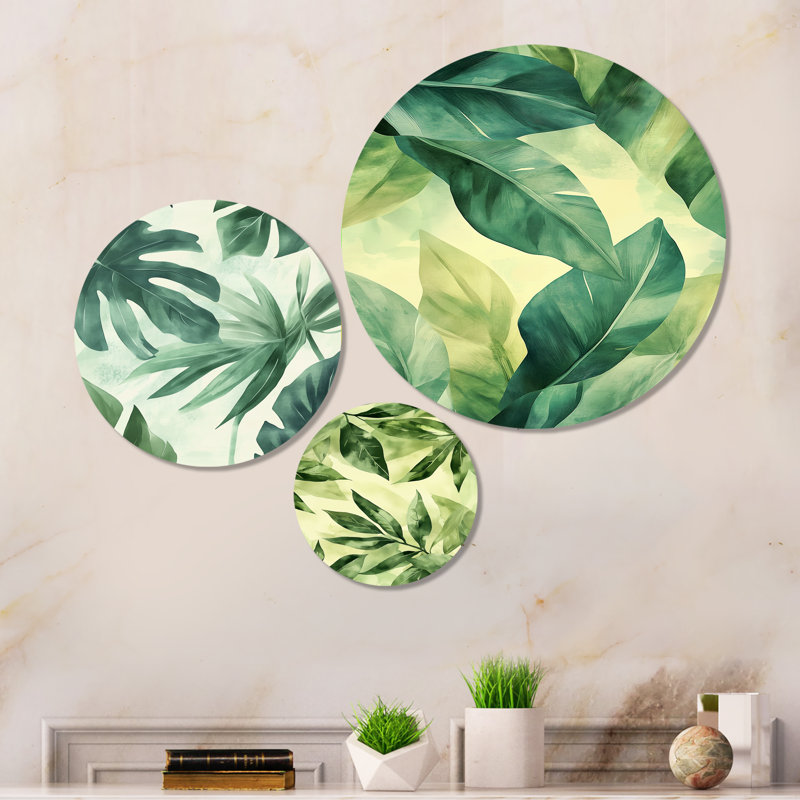 «Light Tropical Whisper», ensemble d'art mural en métal à 3 feuilles ivoire