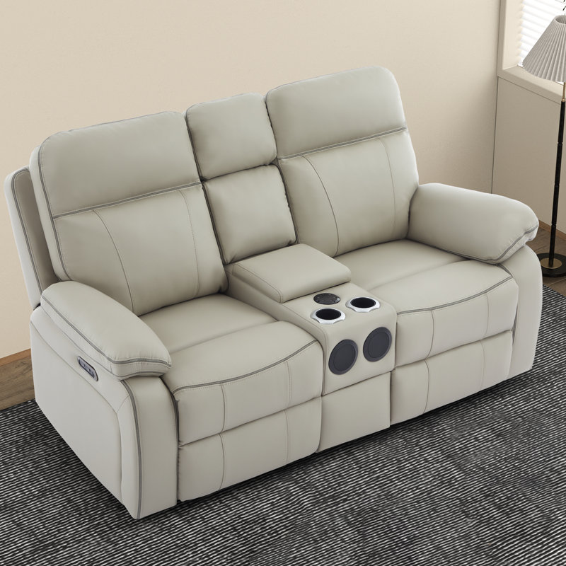 70" Faux Leather Power Reclining Loveseat with USB, Type-C, AC outlets, Audio & Storage Console for Living Room - Gray/Black