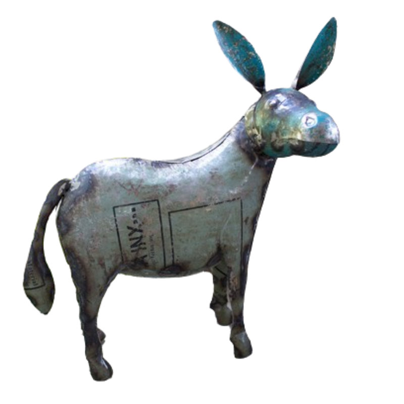  Sculpture d'âne en métal recyclé - 22,5 po faite à la main décorative bleue