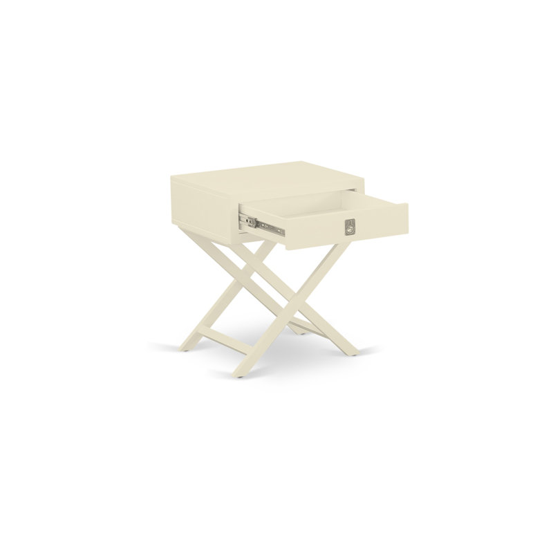 Hamilton Square Night Stand End Table With Drawer, White Finish, White