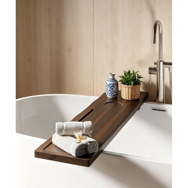 Plateau de baignoire en acacia pour baignoires autoportantes avec porte-accessoires