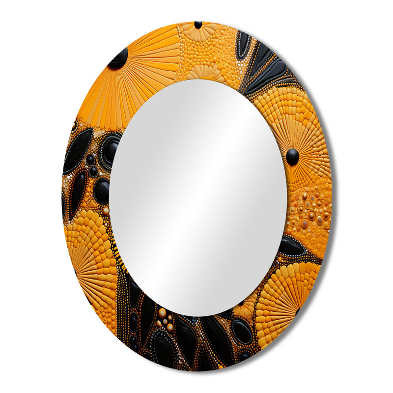 Tapisserie jaune et noire «Native Art Heritage» - miroir mural ovale jaune, 43 po x 33 po