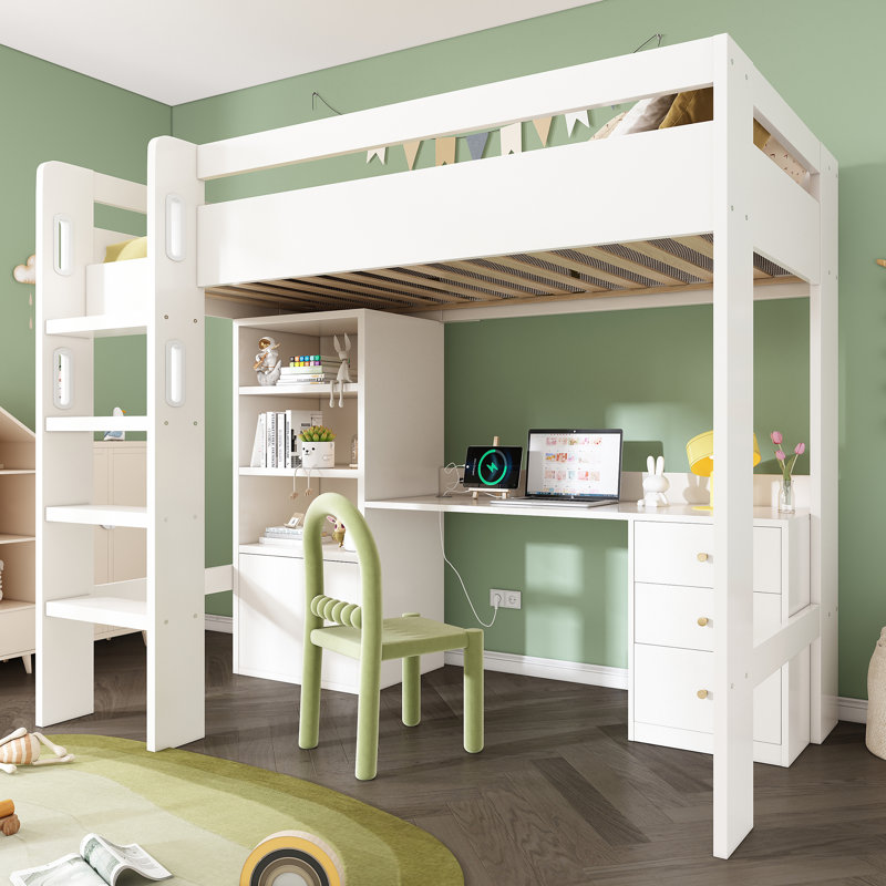Single (3') High Sleepers Bed Frame with Storage Included with Built-in Ladder Included with Desk Included
