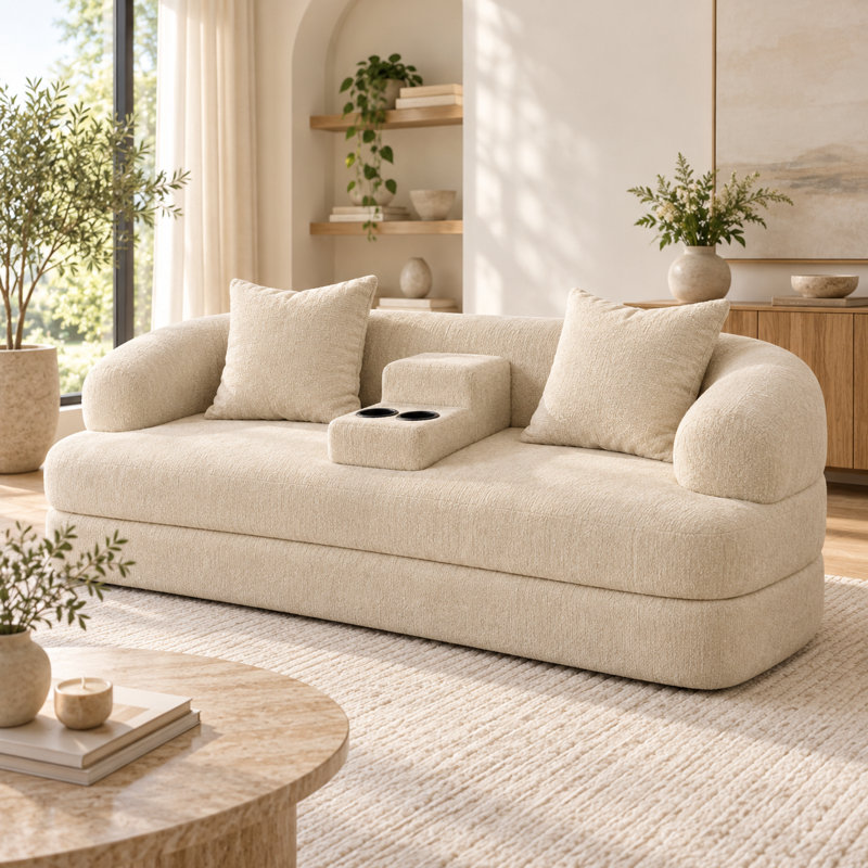 Upholstered 70.07 " Chenille Sleeper Sofa, Abricot