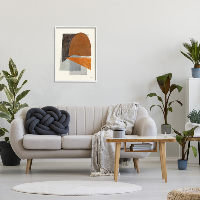 Abstraction géométrique discrète encadrée sur bois, Giclée encadrée blanc bord de mer, H 30 po x l 24 po x P 1,5 po