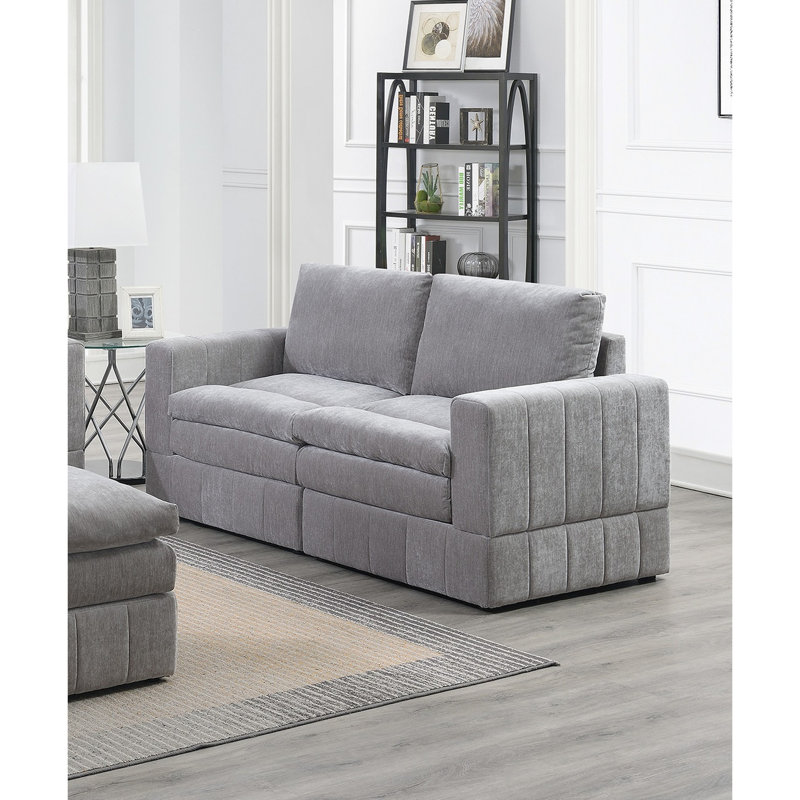 Modulaire couleur graphite - Meuble moderne contemporain 6 pièces avec fauteuil sans accoudoirs granit, Suède gris