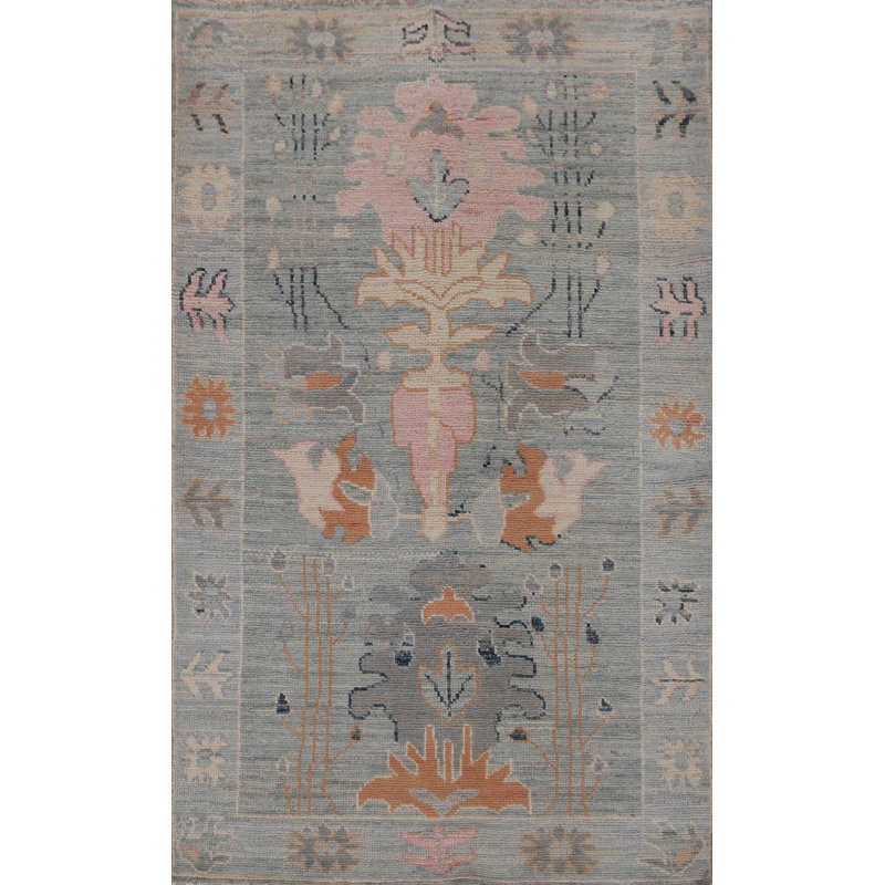 Vegetable Dye Wool Oushak Turkish Rug 3x5