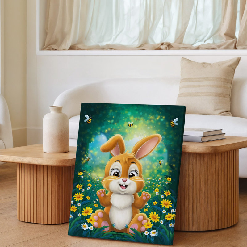 Reproduction d'art sur toile, "Un lapin joyeux avec fourrure moelleuse orange et blanche", H 14 po x l 11 po