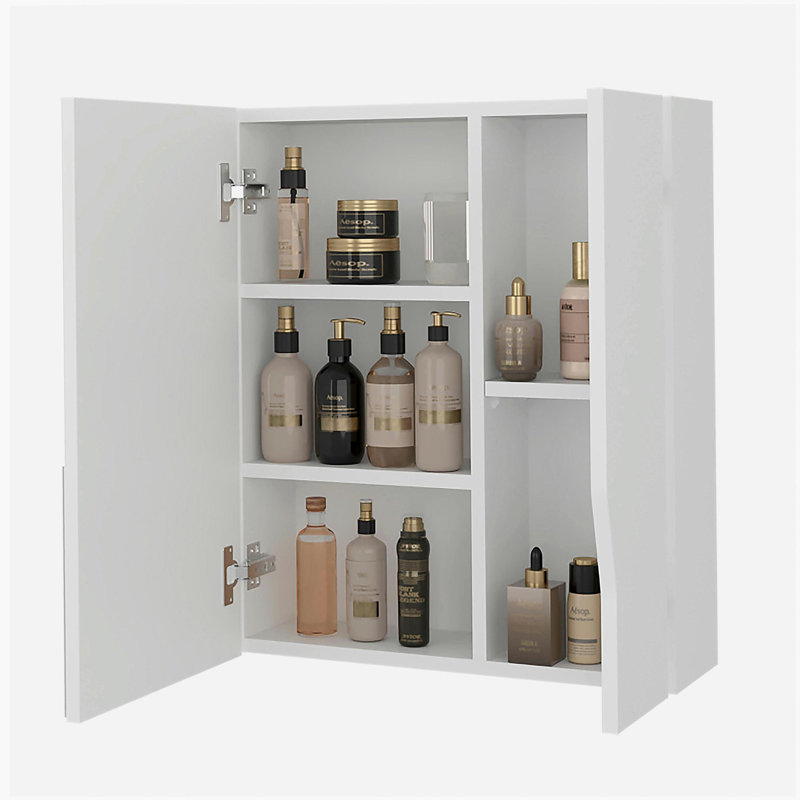 White Wall-Mounted Bathroom Cabinet with Mirror