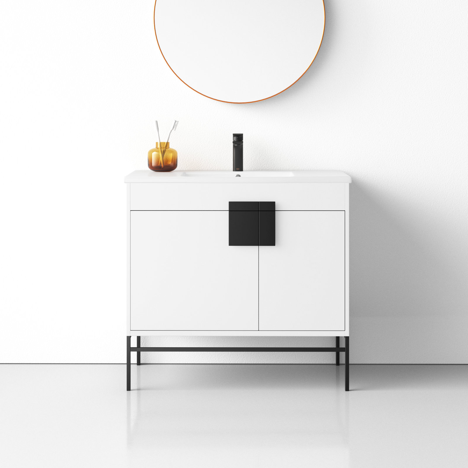 Maisie 36'' Single Bathroom Vanity, Black Matte, White