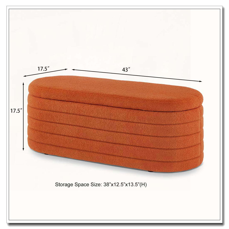 Banc de rangement rembourré ovale en tissu, Orange