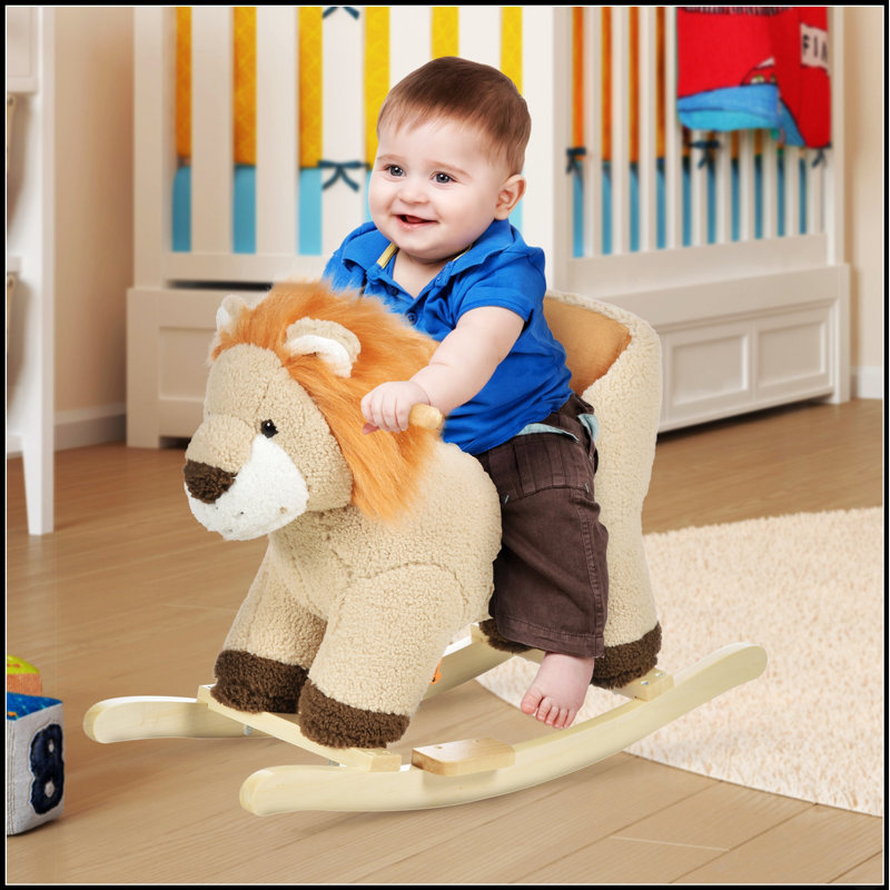 Mignon cheval à bascule en peluche avec sons réalistes, base en bois et ceinture de sécurité pour tout-petits de 18 à 36 mois