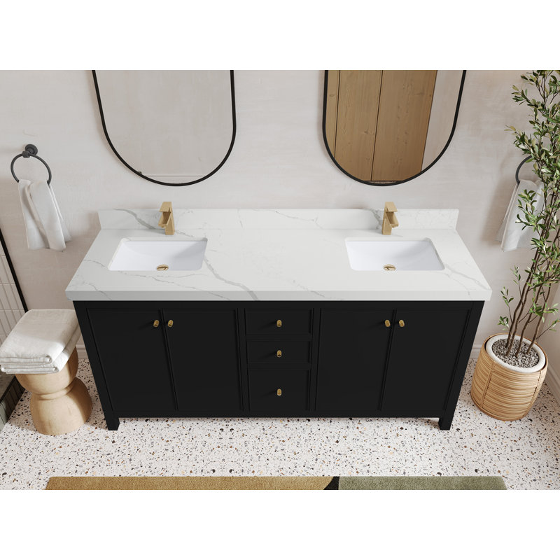 Chicago 72'' Double Bathroom Vanity with Top, Calacatta Laza