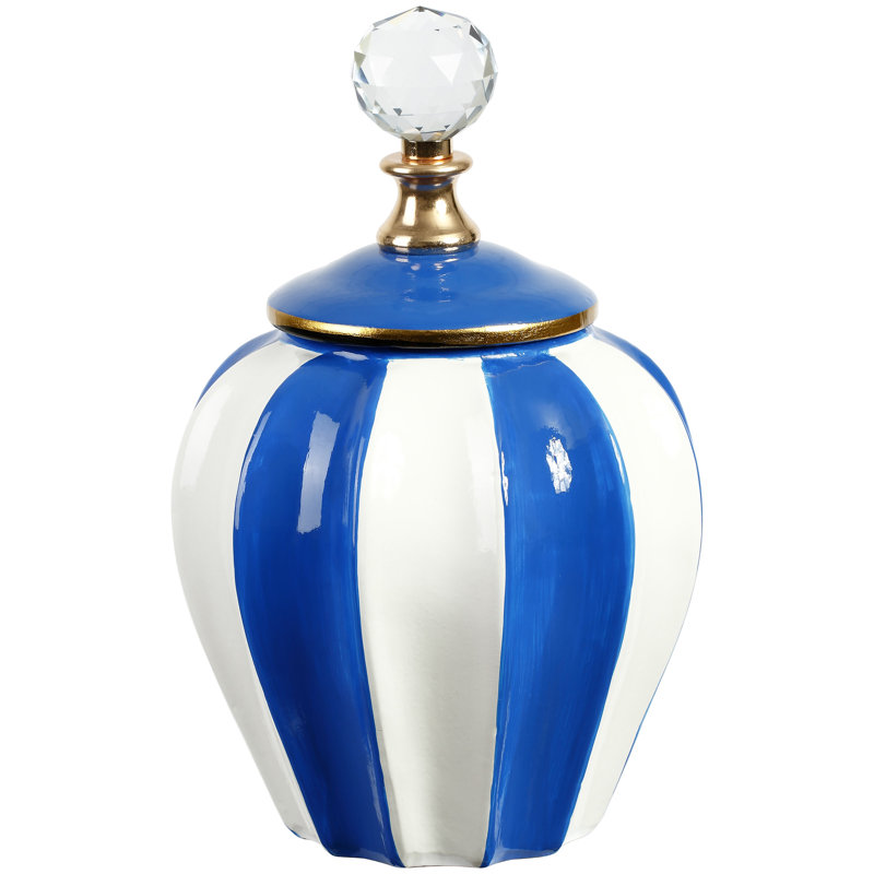 Jarre en céramique, Bleu / blanc, H 10 po x l 6,25 po x P 6,25 po