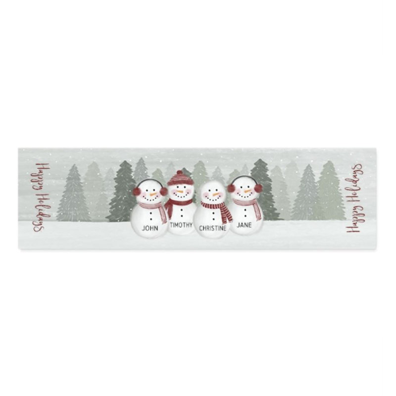 Watercolor Snowman Personalized Table Runner- Small, 120" L x 16" W, Yes