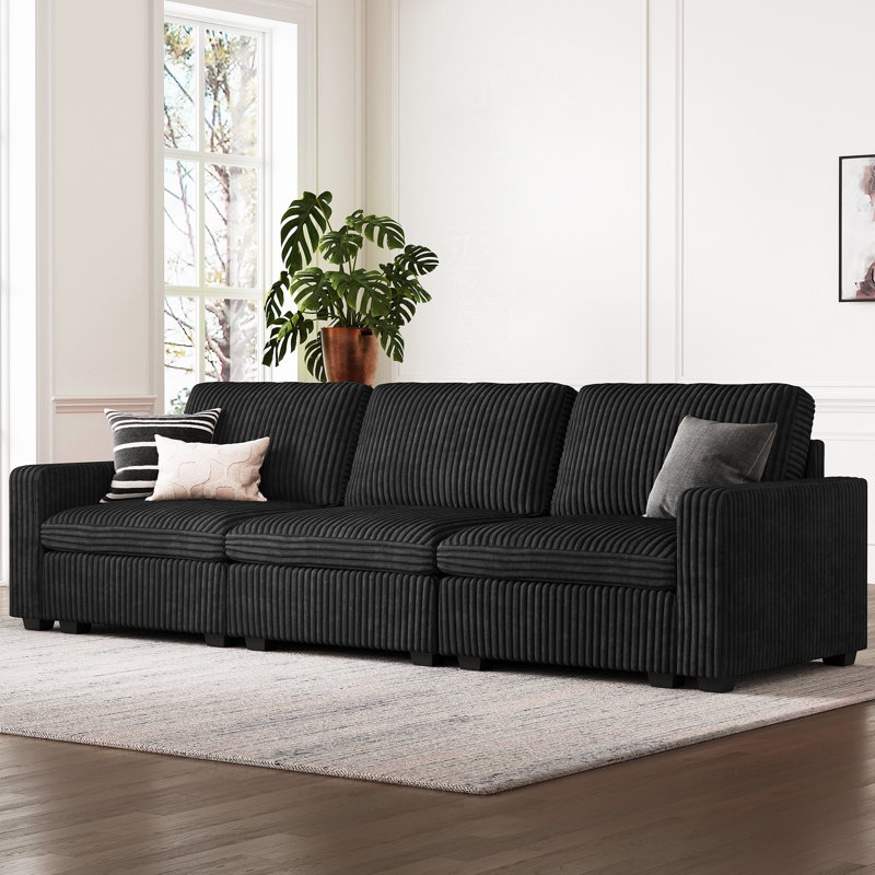 Hymes 101.5'' Wide 3-Seat Sofa Modular Sectional Sofa Apartment Storage Couch With Detachable Cushion Cover, Black Corduroy