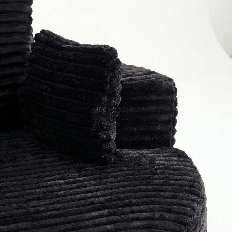 Fauteuil demi-tonneau en velours côtelé 55 po, Noir
