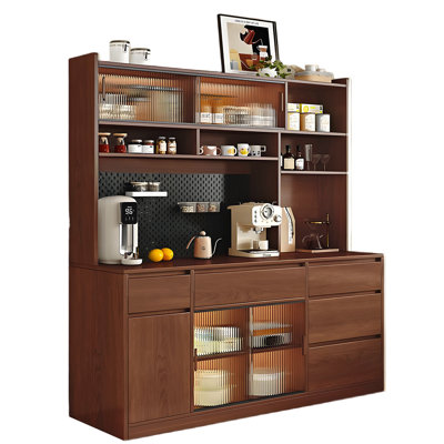 62.99" Vintage Freestanding Sideboard Storage Cabinet, Wide Countertop Holds Coffee Makers & Microwaves, Tall Living Room Display Cabinet, Eco Wood Panel Multi-layer Kitchen Pantry Cabinet