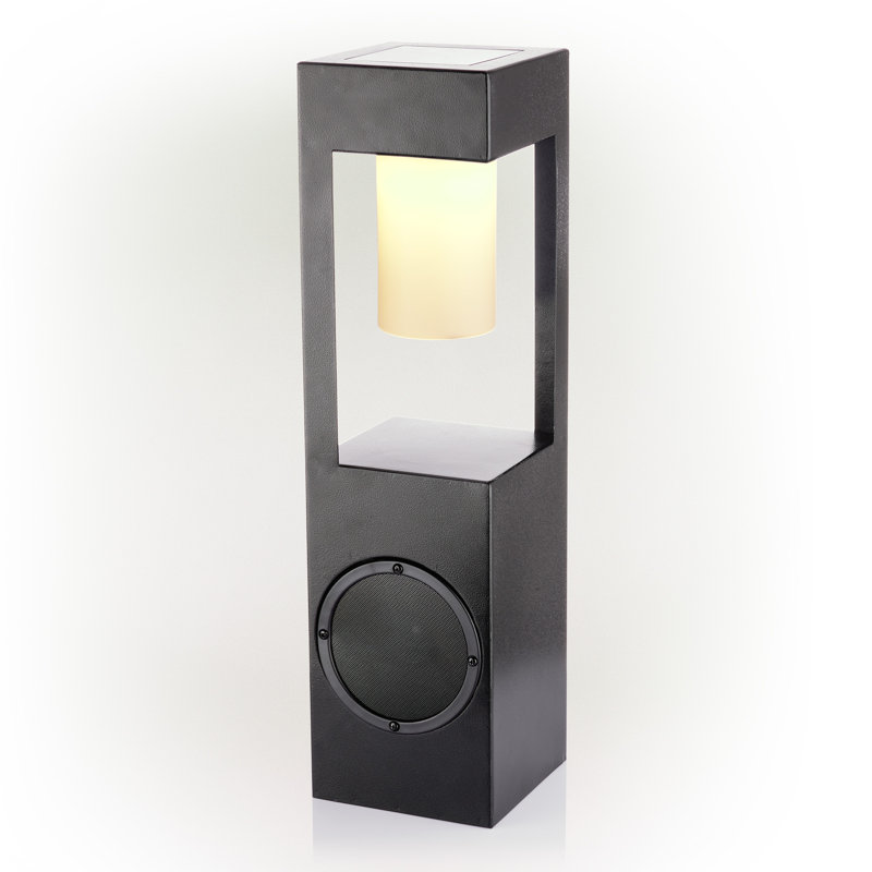 24'' Black Metal Solar LED Outdoor Lantern with Bluetooth Speaker