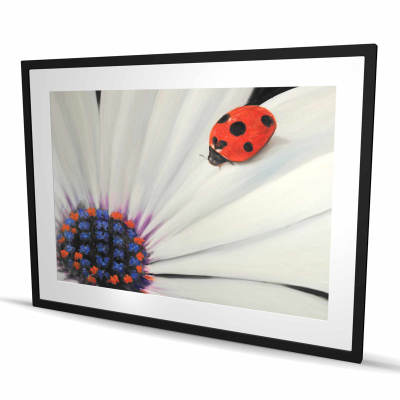 «White Daisy and Ladybug», reproduction encadrée florale
