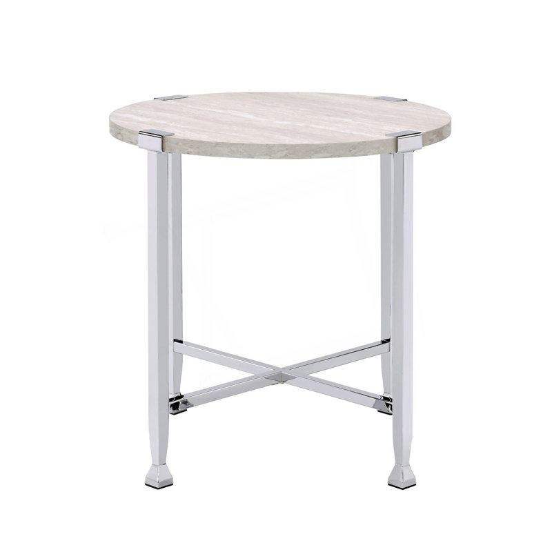 Round End Table With X-Shape Support