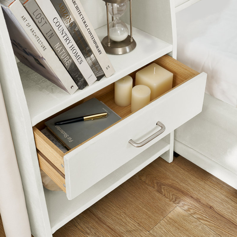 Lits avec rangement, grande plateforme en panneau de fibres à densité moyenne, tête de lit en velours moderne pour la maison