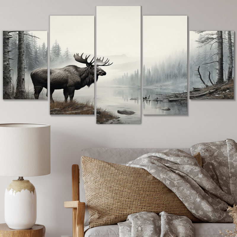 Orignal gris Tranquil Tones - décoration murale animaux - 5 panneaux