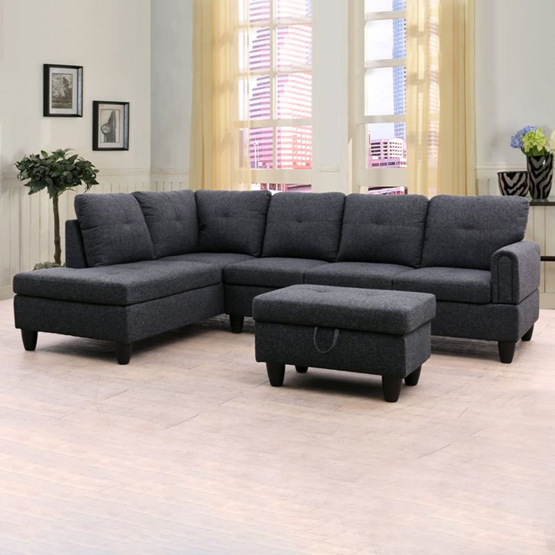 Jacksmith Upholstered Sectional, Left Hand Facing, Dark Gray 100% Linen