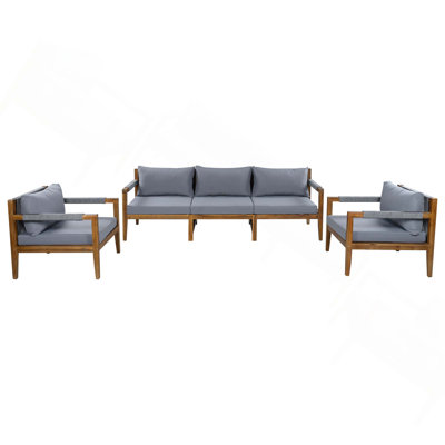 Ensemble de canapé modulaire en bois massif 3 pièces avec corde tissée et coussins amovibles résistants à l'eau pour terrasse de jardin