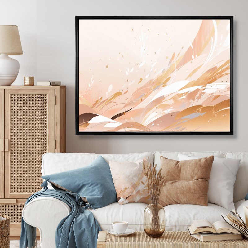 " Beige Symmetrical Abstract ", 16" H x 32" W x 1" D, Black Floater Framed