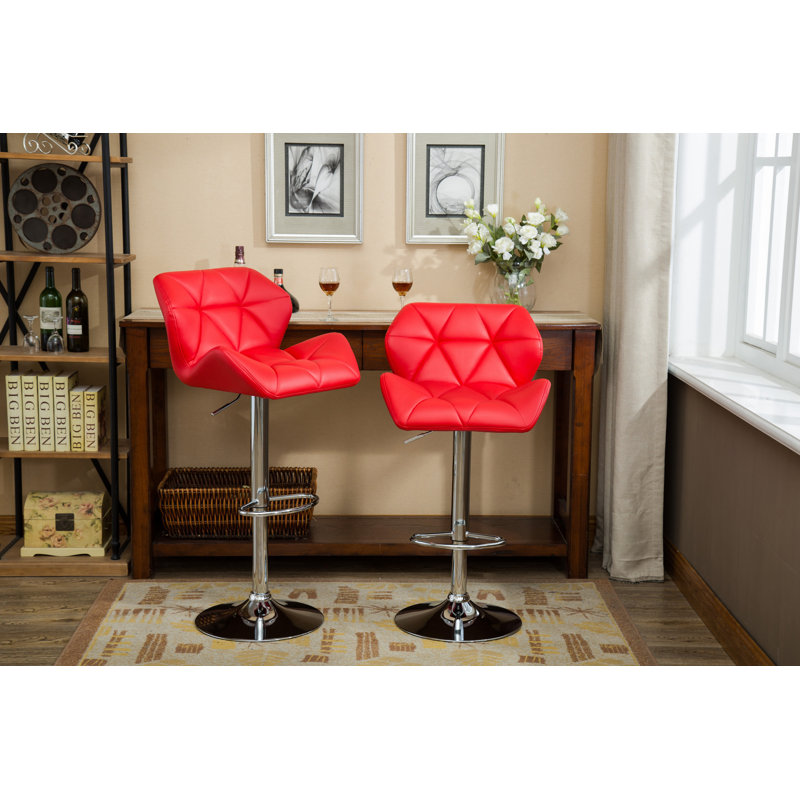 Tabourets de bar contemporain à hauteur réglable touffetés, ensemble de 2, Rouge
