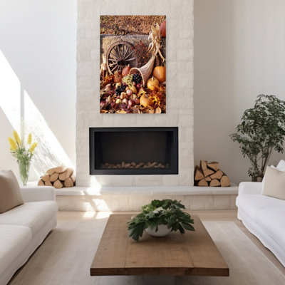 1970S Harvest Cornucopia Filled With Pumpkins Gourds Grapes Apples Classic Retro Vintage Autumn Wall Art