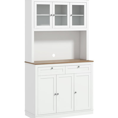Kitchen Cabinet Storage With 5 Doors, 2 Drawers, Adjustable Shelves, Microwave Stand, White For Entryway, Garage Pantry Garage, Home