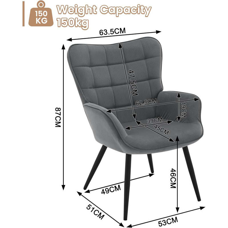 Ortrun Upholstered Armchair, Dark Grey