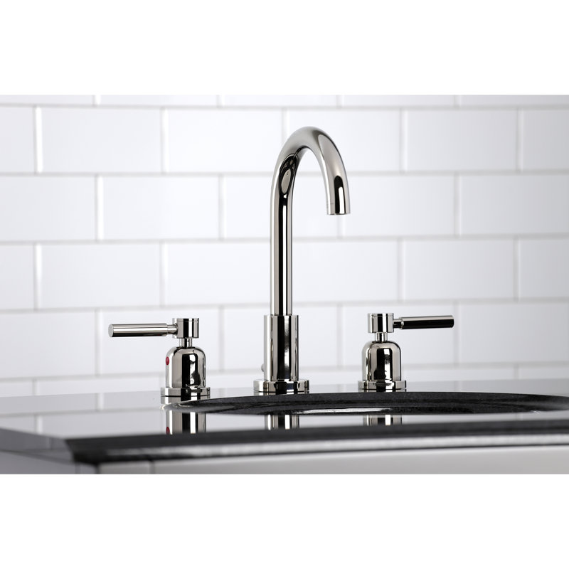 Kingston Brass Concord Two-Handle 3-Hole Deck Mount Widespread Bathroom Faucet with Brass Pop-Up Drain, Polished Nickel