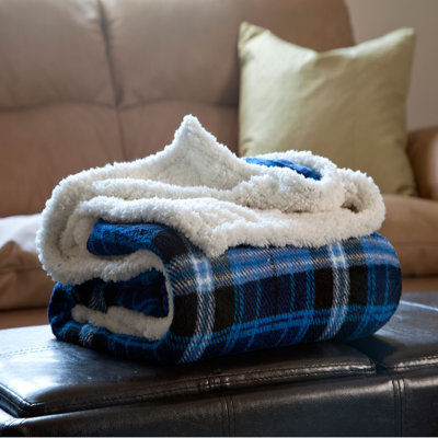  Jeté réversible en molleton à carreaux - jeté en sherpa lavable à la machine de 50 po x 60 po bleu - douillette douillette pour canapé, chaise ou lit par Lavish Home