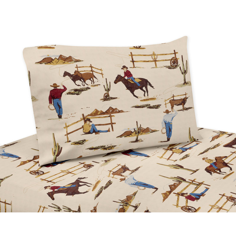 Wild West Cowboy Animal Print Microfiber Sheet Set, Queen Sheet Set + Fitted Sheet + 2 Pillowcases, Cowboy Animal