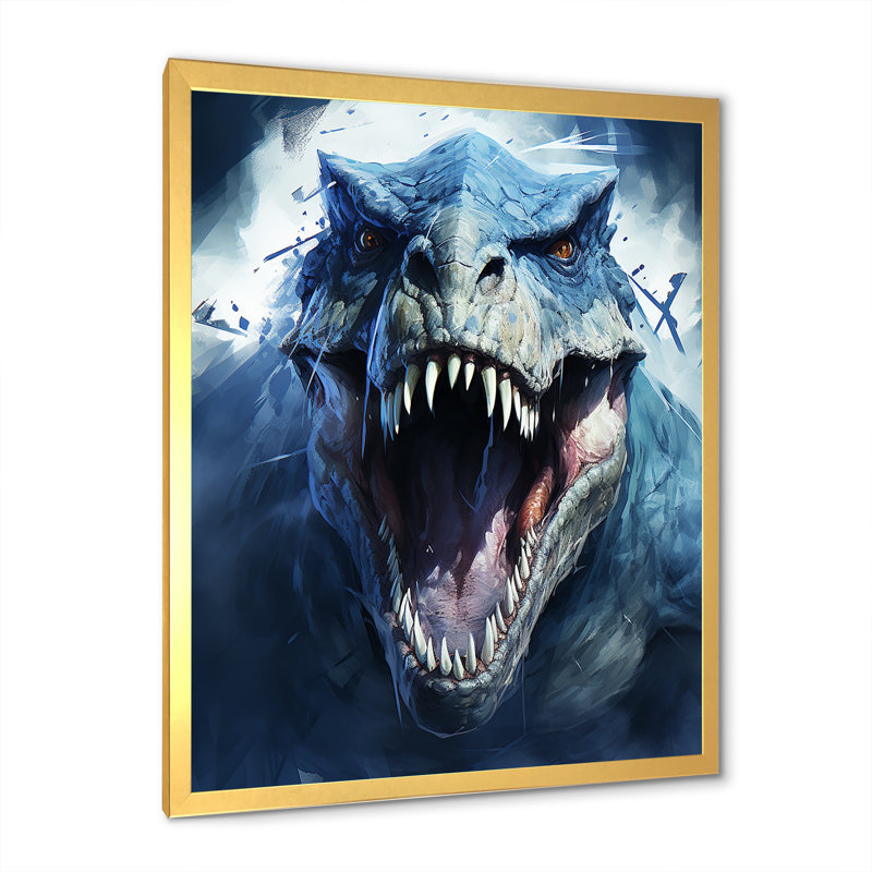 Gothic Dino Giants Trex - Dinosaur Wall Art, Gold Single Picture Framed, 32" H x 16" W x 1" D