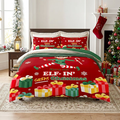 MICROFIBER XMAS DUVET SET ELF-IN GREAT SINGLE