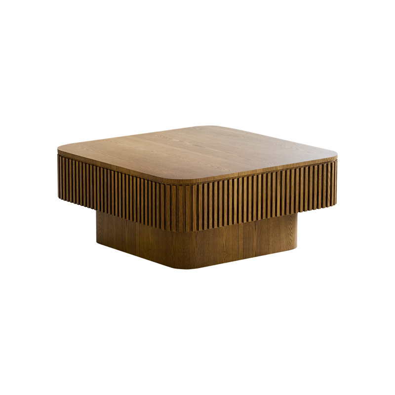 Square Coffee Table With Storage Solid Wood Veneered, Brown