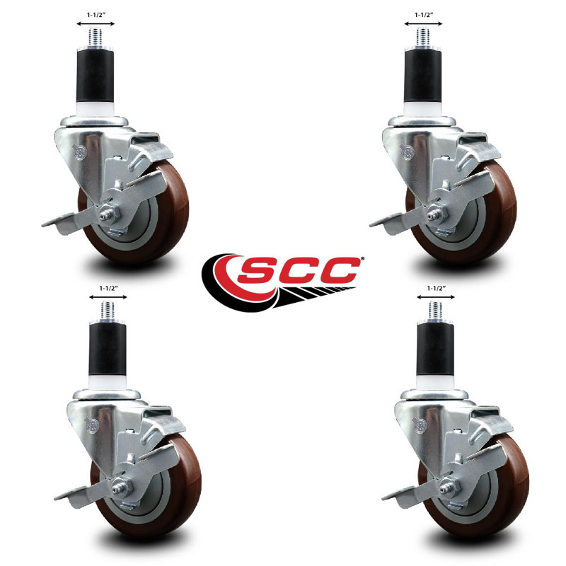 Ensemble de roulettes extensibles en poly pivotant avec frein SCC TLB 3,5 po x 1-1 / 2 po, Marron