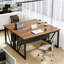 Bureau d'ordinateur de direction moderne de 55 pouces avec structure en métal, convient au bureau à domicile, noyer