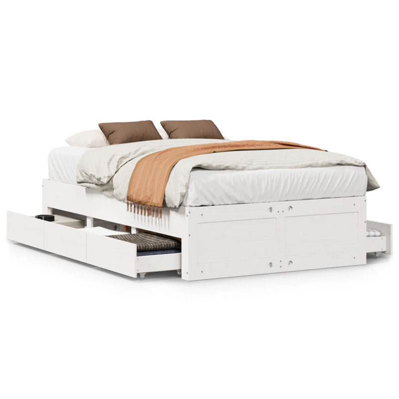 Lagarde Solid Wood Storage Bed, Double (4'6), White