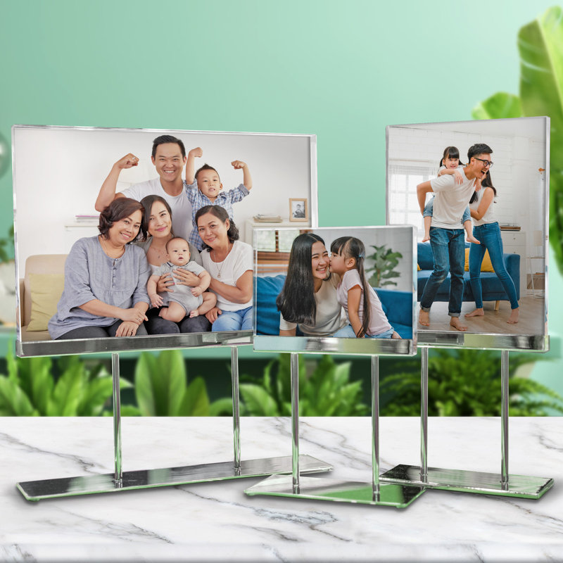 Medium Clear Acrylic Block Sign Holder with Chrome Stand