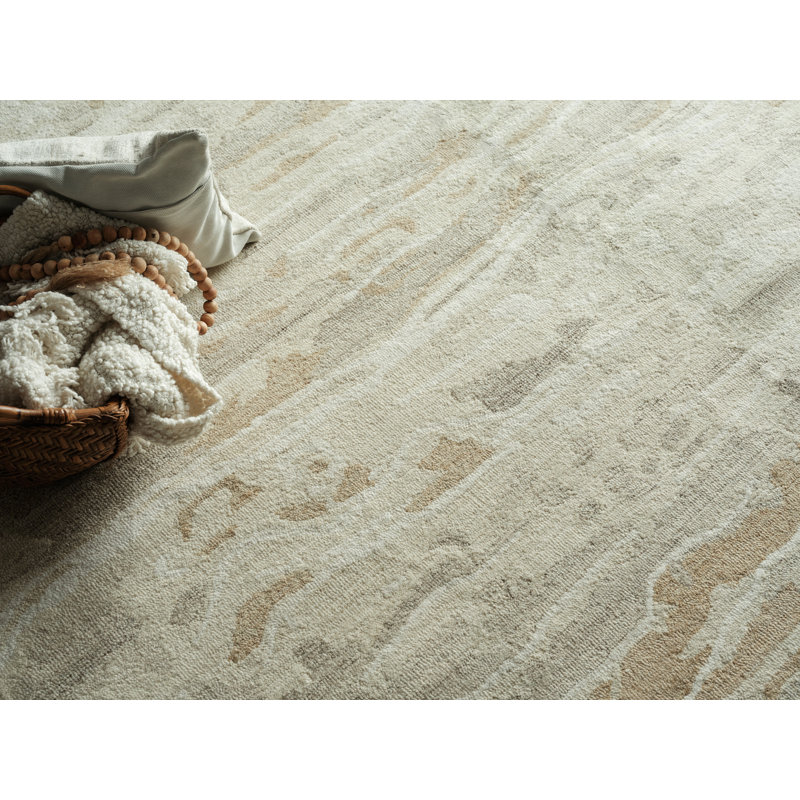 Cortero Hand Tufted Wool Abstract Area Rug, Rectangle 10' x 14', Gold/Ivory