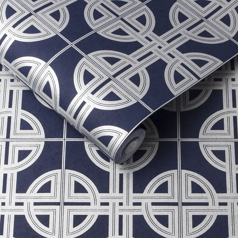 Asian Geometric Metallic Wallpaper Roll, Sky