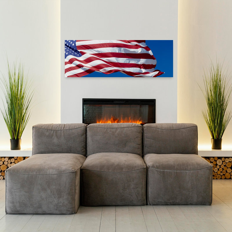 Close-up Of An American Flag Fluttering USA by Richard Sisk - Wrapped Canvas Panoramic Print, 40.64 cm H x 121.92 cm W