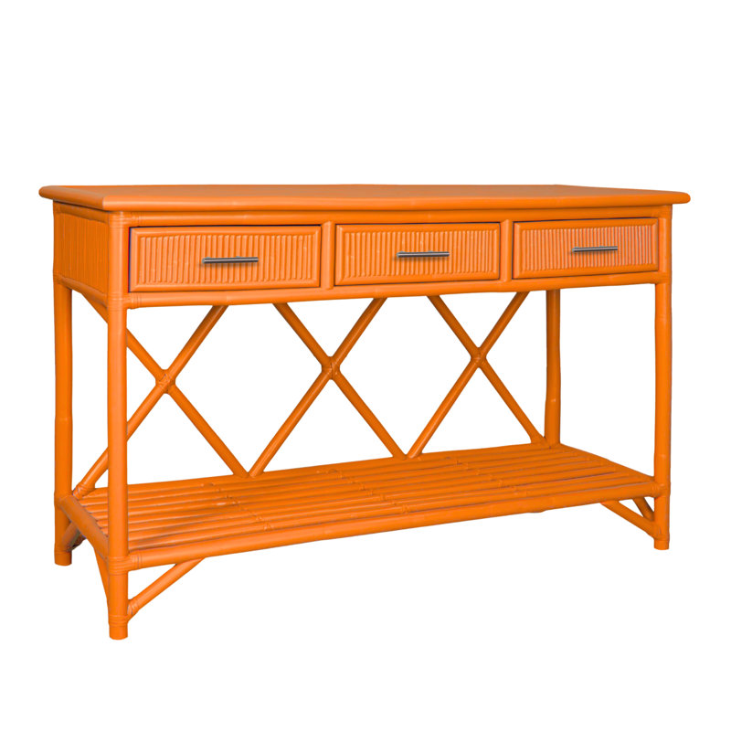 54'' Wide 3 Drawer Rattan Wood Sideboard, Citrus Orange