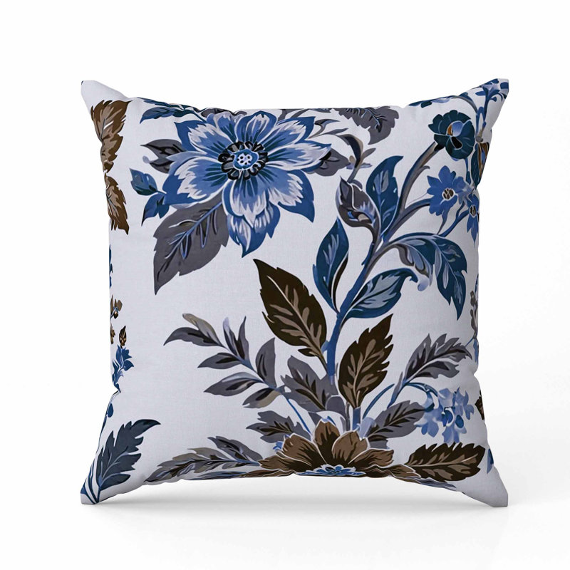 Coussin en faux suède Cobalt Meadow, Bleu/brun, Carré 26 po